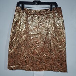 Ellen Tracy Womens Skirt 8 Metallic Gold Topaz Paisley Party Out Night Holiday